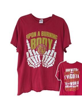 Vintage Upon A Burning Body Shirt Large Red Skull Middle Finger Metalcore y2k